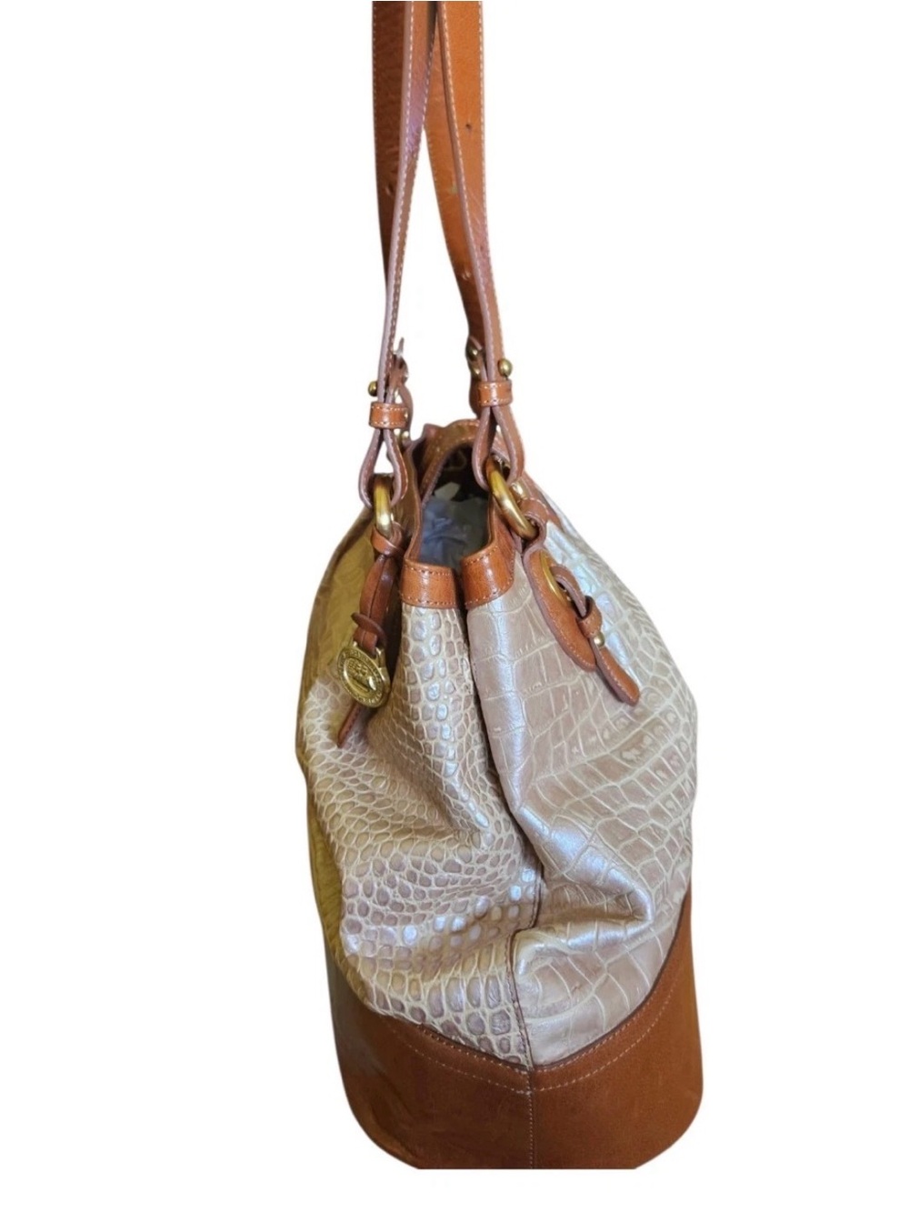 Brahmin Taupe Croc-Embossed Leather Tote Bag with Tan Trim - Picture 3 of 9